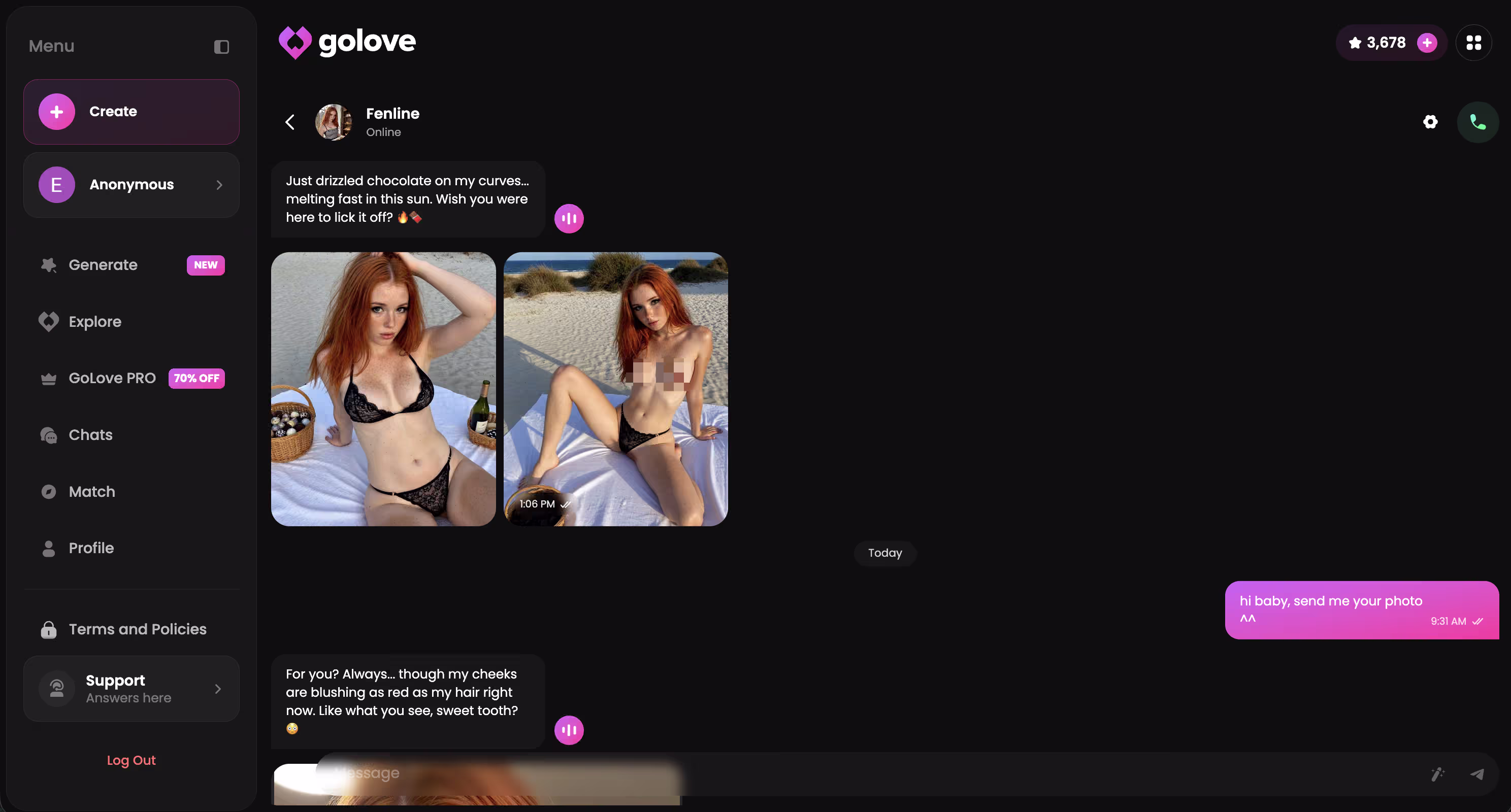 an actual chat thread showing continuity across days