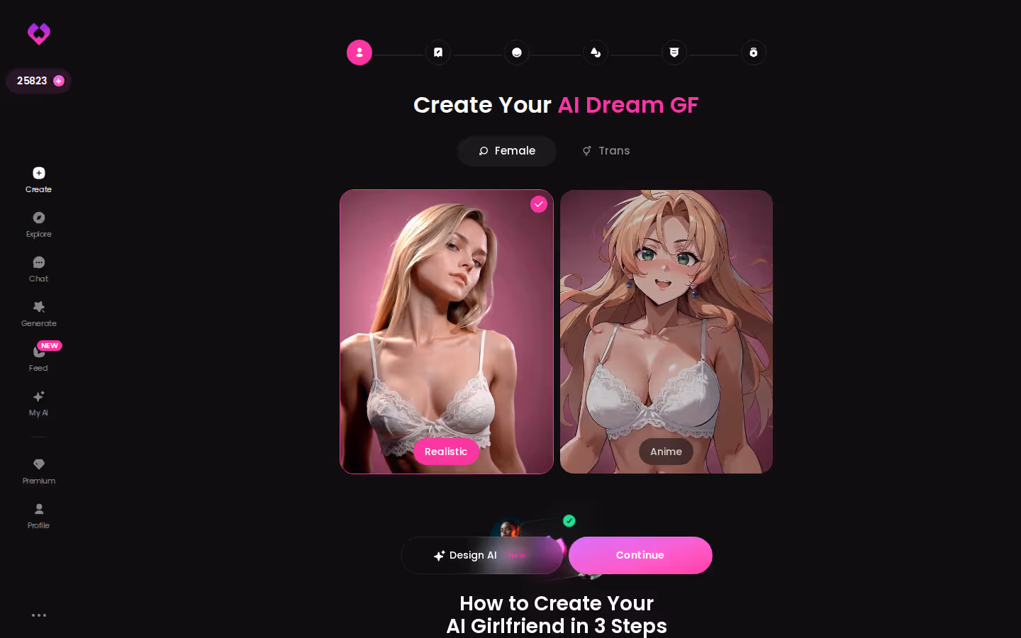 GoLove.ai Erstellungsassistent – realistische, Anime- und Trans-Kategorien sowie Design mit KI