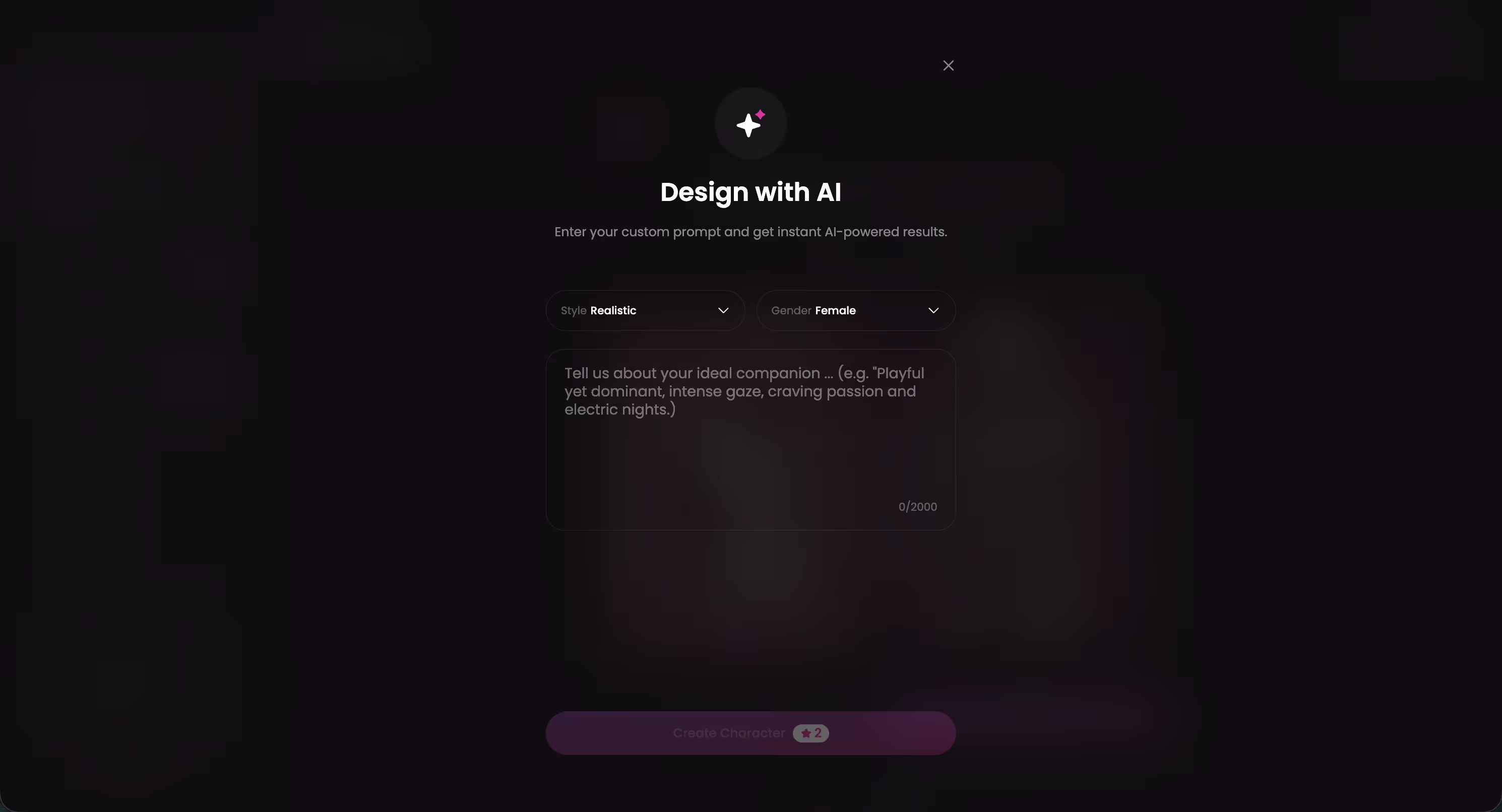 Design with AI, beschreib sie und die KI baut den Charakter.