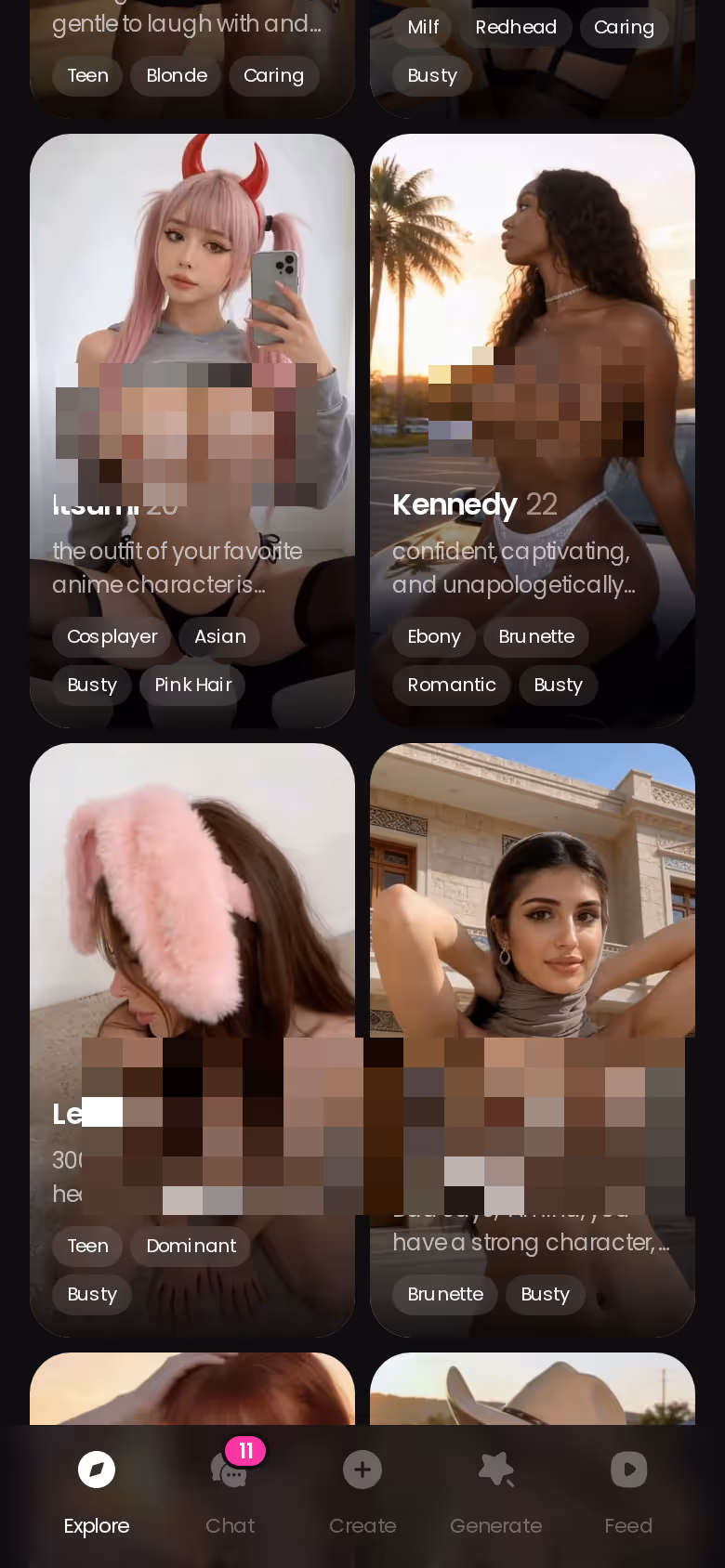 Mobile GoLove.ai Explore roster further down — candy ai test